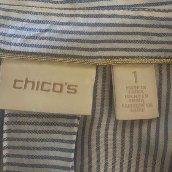 Chico’s Blue/White Striped Blouse, Size 1, 100% Rayon. - Picture 5 of 7